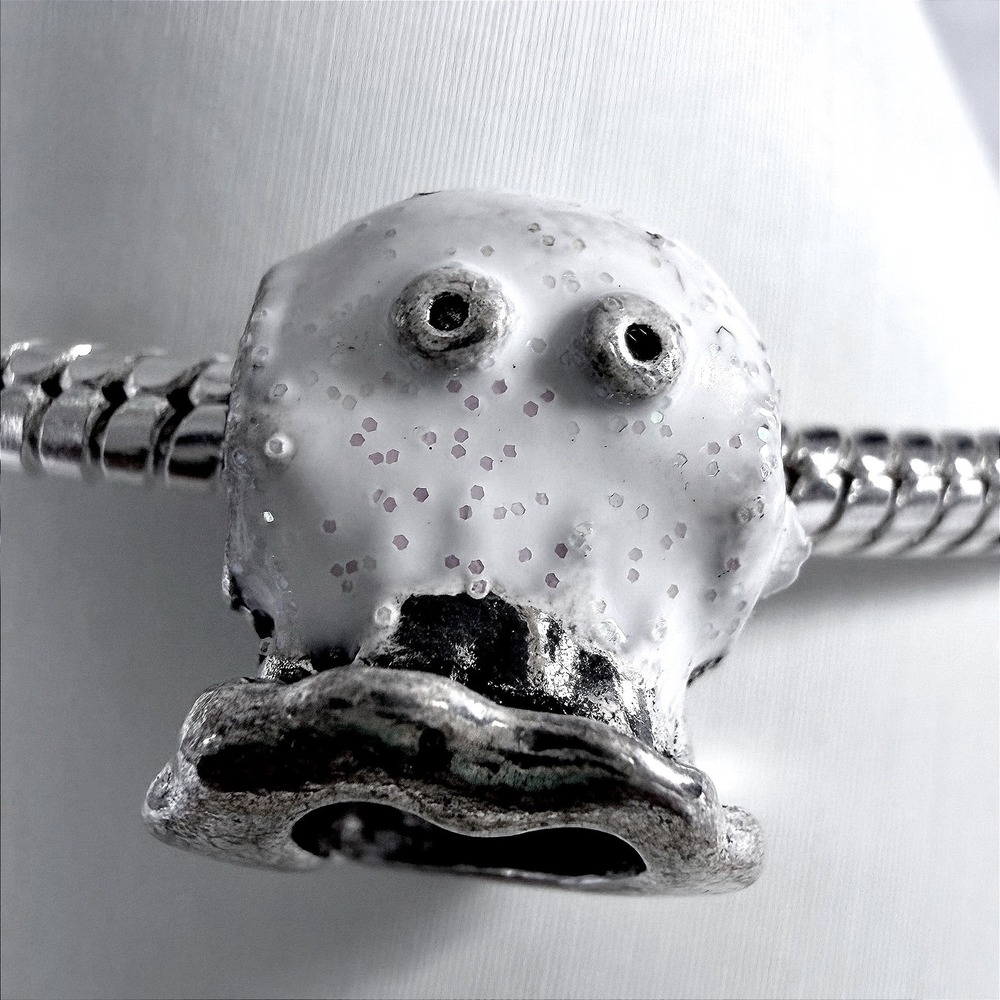 Halloween Ghost White Glitter Silver Bead Charm Fits Snake‎ Chain Bracelet
